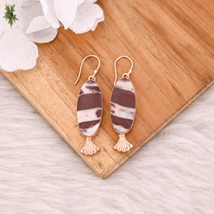 Pendientes Boho de Latón Chapado en Oro con Piedras Preciosas, Modernos Pendientes de Jaspe Malinga Hechos de Latón para Bodas y Fiestas - Product Image 2