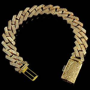 13MM Luxury Moissanite Prong Set Charm Bracelet in Yellow Gold 30Gm for Wedding & Gift Ideas - Product Image 1