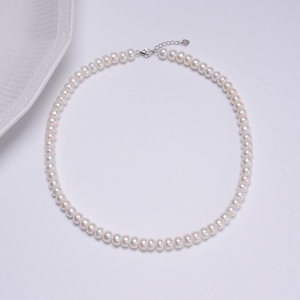 Collier de perles d'eau douce HKJA pour femmes, perles cultivées rondes blanches de qualité AAA, fermoir en argent 925, style classique, à porter tous les jours - Product Image 1
