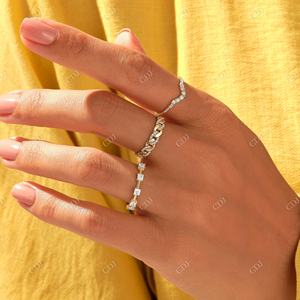 Anillo de boda de oro macizo de 14K, anillo curvo de diamante Real para todos los días, anillos apilables de diamantes Baguette delicados, anillos de joyería certificados IGI - Product Image 3