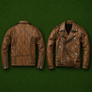 Veste en cuir d'agneau véritable à motif peau de serpent de qualité supérieure pour hommes, manteau d'hiver en cuir PU souple de luxe, personnalisable - Product Image 3