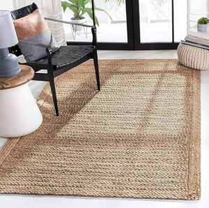 Tapis en jute tressé de forme ovale avec double bordure bleu marine pour salon chambre couloir hôtel bureau au prix de gros - Product Image 4