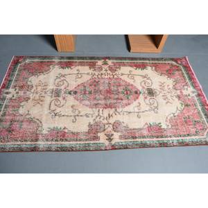 Auténtica alfombra de lana rojo Beige 3,7X7 pies estilo Kilim alfombra de área turca látex abstracto para pasillo rectángulo para habitaciones grandes - Product Image 3