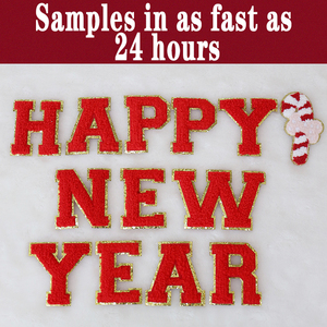 Factory Low MOQ Festival Merry Letters Iron on Gold Glitter Chenille Patches - Product Image 2