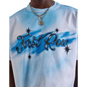 T-shirt en molleton français lourd 360 g/m² avec logo personnalisé, coupe courte, déchirures, couture, coton, coupe régulière, lavage à l'acide vintage, 100 % coton - Product Image 3