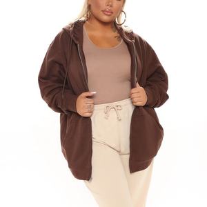 เสื้อฮู้ดซิปผู้หญิงแบบเรียบง่าย ขนาดใหญ่พิเศษ ผ้าเฟรนช์เทอร์รี่ 100% ผ้าฝ้ายฟลีซหนานุ่ม คุณภาพสูง - Product Image 5