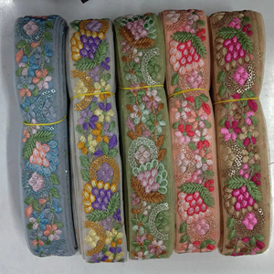 Tela de encaje bordado floral colorida vibrante y detallada con patrones intrincados, perfecta para la moda de alta gama - Product Image 1