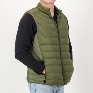 Men's Olive Green Puffer Vest Stand Collar Zipper Closure Windproof Casual Autumn Wear Regular Fit Solid Color Polyester <b>Wadding</b> - Product Image 5