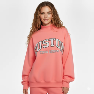 Sweat-shirt à col montant oversize pour femme, en molleton douillet en coton écologique, avec badge à sequins, coupe décontractée, pour l'hiver, usage quotidien décontracté, vente en gros - Product Image 1