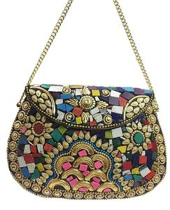 Haute qualité indien artisanat mosaïque pochette pour femmes multicolore fête sac à main chaîne décoration mode couverture à faible coût - Product Image 2