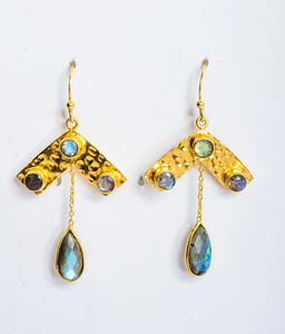 Boucles d'oreilles rondes en Labradorite taillée en poire Boucles d'oreilles en argent sterling 925 plaqué or à la mode Cadeau de fête pour femmes à la mode - Product Image 1