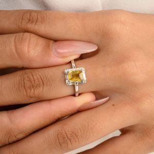 Nouvellement conçu 100% authentique véritable 14k or blanc massif naturel saphir jaune et diamant déclaration bague de mariage bijoux - Product Image 4
