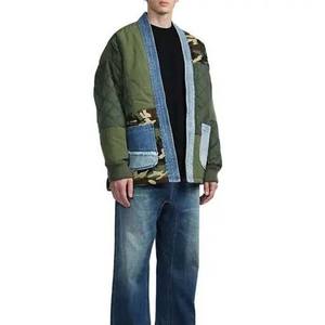 Nouvelle veste d'hiver pour homme 2026, camouflage, col en V, rembourrage en duvet, longue, à capuche, double poches, design unique de fermeture éclair, patchwork en denim, extérieur - Product Image 2