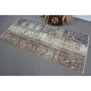 Tapis Turc Vintage Beige Bleu 3.1 X 6.7ft Laine Faite à la Main avec Pile en Peluche Hauteur Forme Rectangulaire Motif Abstrait pour Chambre - Product Image 4