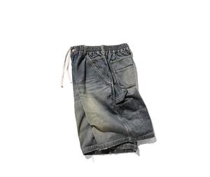 Pantalones cortos de mezclilla lavados Vintage para hombre, ropa de calle holgada, pantalones de verano de cintura alta elásticos informales, estilo Y2K bordado, pierna ancha - Product Image 3