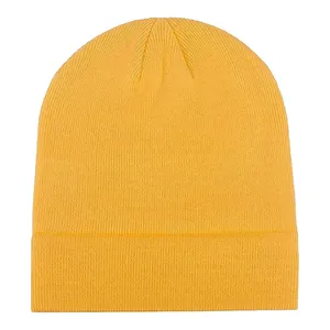 Unisex <b>Yellow</b> <b>Beanie</b> Knit Winter Hat 56-58CM Casual Adult Acrylic Cuffed Solid Design - Product Image 1