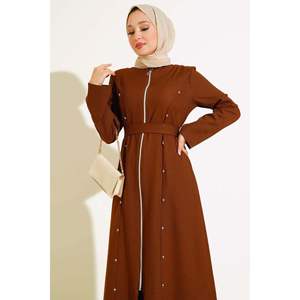 หิน Abaya ซิปรายละเอียดในสีน้ำตาล - Product Image 3
