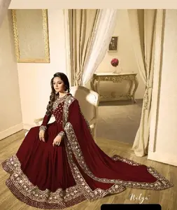 Indian Ethnic Wear Banglory Silk Georgette with Codding Embroidery Work Anarkali gowns and Heavy Net Embroidery Work Dupatta