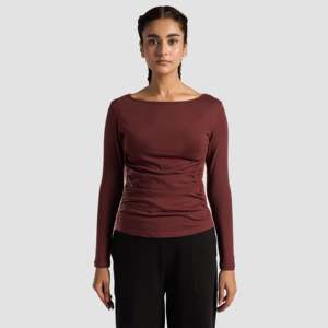 Women'<b>s</b> Side Gather Top in Maroon-Elegant <b>Blouses</b> & Shirts - Product Image 1