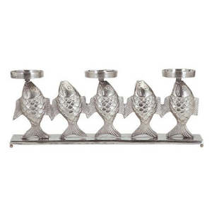 Metal <b>Easter</b> Fish Silver Design Sculptures With Wooden Base Decorative Fish Shapes Christmas Ornaments - Product Image 1