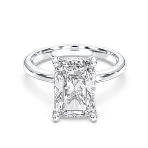 Juego de puntas de diamante cultivadas en laboratorio de 5,17 quilates de corte radiante y redondo de quilates, anillo de compromiso solitario chapado en oro para mujer - Product Image 3