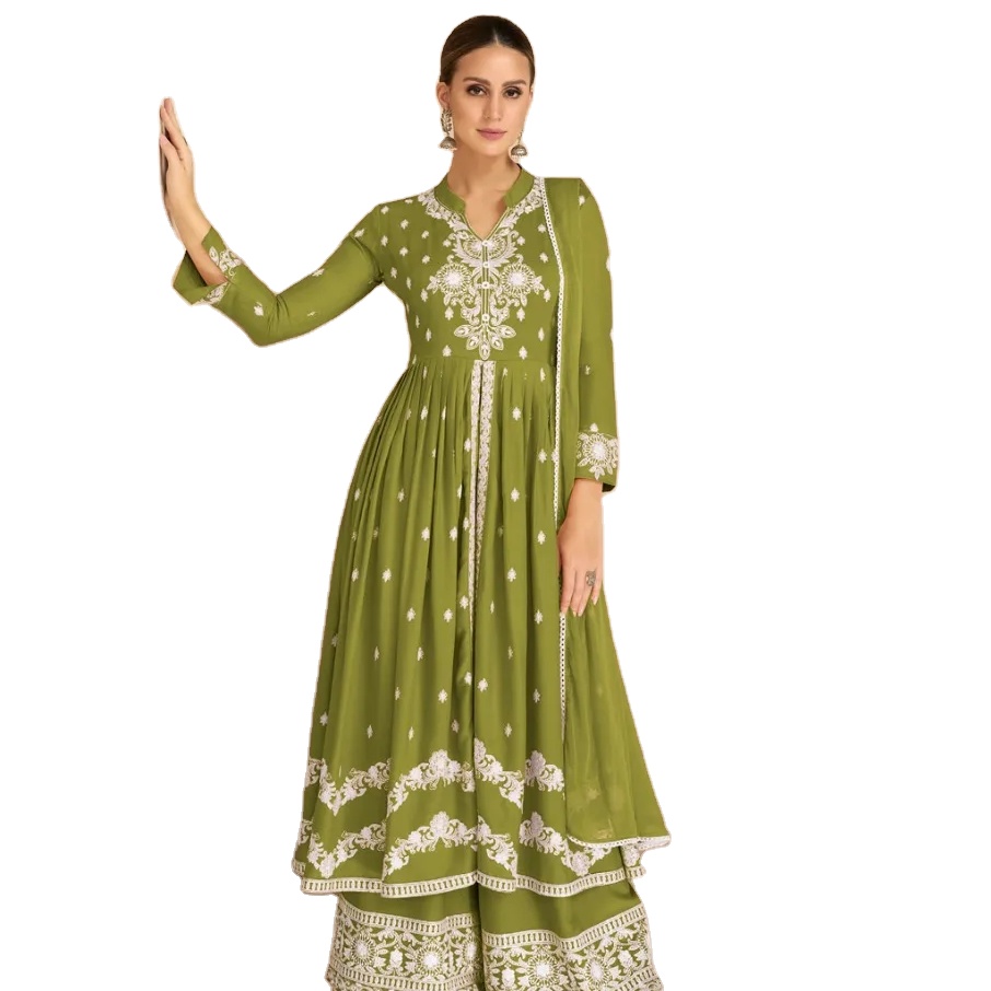 green emerald velvet dress Green Hand Embroidered Gown: Premium Indian Dress by Raas XL / Green