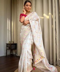 DISEÑADOR LICHI SEDA JACQUARD TRABAJO SAREE CON BLUSA NO SITIADA ROPA DE BODA PRECIO AL POR MAYOR ROPA ÉTNICA - Product Image 1