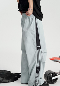 Unisex <b>Nylon</b> Cargo Pants Loose Fit Drawstring Waist Side Zip Pockets Jogger Style Casual Streetwear Trousers - Product Image 2