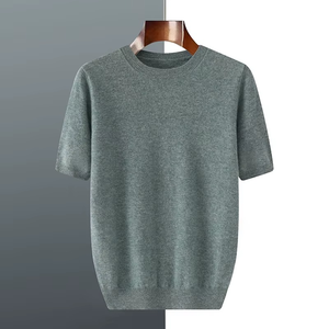 2025 primavera hombres cuello redondo 100% algodón transpirable secado rápido ajuste Regular patrón geométrico Camiseta de manga corta - Product Image 4