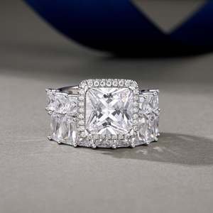 Jeulia Vintage Radiant Cut Moissanite <b>Wedding</b> <b>Ring</b> <b>Set</b> in Sterling Silver <b>for</b> <b>Women</b> - Product Image 5
