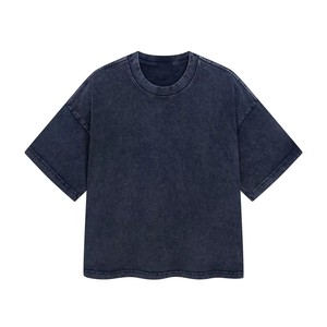 Heavyweight <b>cropped</b> boxy acid washed vintage short sleeves plus size custom logo 100% cotton style wholesale OEM Men's <b>T</b>-<b>Shirts</b> - Product Image 3