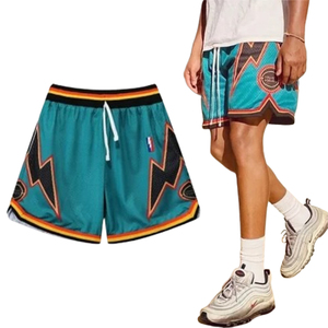 Pantalones cortos de baloncesto con logotipo bordado con apliques de malla supercómodos para hombre, cintura elástica deportiva con cordón, pantalones cortos de entrenamiento - Product Image 2