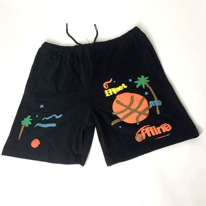 High Quality Wholesale Black Cotton Sweat Shorts Puff Print Eco-Friendly Casual Outer Wear Custom Logo Breathable Solid Pattern - Product Image 1