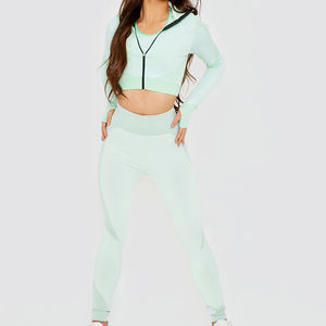 Conjunto de Yoga de 3 Piezas de Alta Calidad para Mujer, Ropa Deportiva, Leggings, Transpirable, Cintura Elástica, Diseño Sólido - Product Image 2