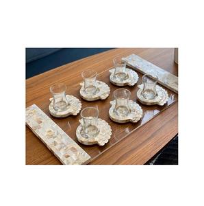 Juego de Posavasos de Nácar Premium con Bandeja Decorativa para Uso en el Hogar, Hoteles, Cafeterías y Restaurantes, de la India - Product Image 1