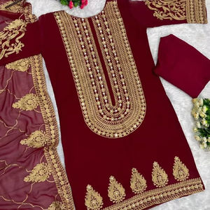 Designer à la mode traditionnel chinois point Salwar Kameez ensemble fête porter fantaisie Dupatta fait Georgette pour les mariages réceptions - Product Image 1