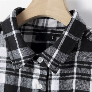 Camisas de hombre OEM camisa a cuadros de algodón Casual doble bolsillo camisas de negocios primavera otoño personalizado manga larga franela OEM - Product Image 3