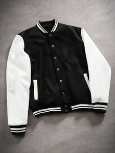 College Baseball Jacket Unisex Black <b>Body</b> <b>White</b> Sleeve Varsity Style Comfortable Polyester Lined 100% Cotton Hooded Winter - Product Image 2