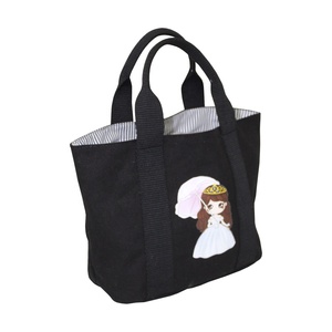 Bolso de mano negro para mujer con estampado de sublimación personalizado, bolso de mano de lona teñida de 12 Oz con forro de rayas, patrón de dibujos animados para niñas - Product Image 6