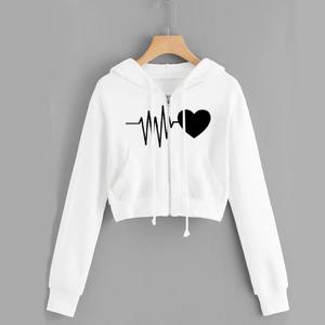 High Quality Women's 100% Cotton Fleece Cropped Hoodie Breathable Anti-Pilling Soft Fabric Custom Embroidered Hooded <b>Jacket</b> - Product Image 1