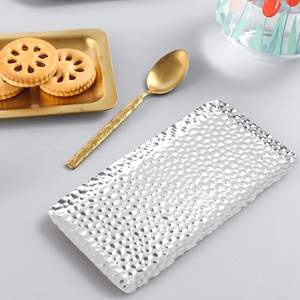 Cheap <b>Silver</b> <b>Mirrored</b> Hammered Serving Tray Small Round Tray Metal End Table Food Serving Trays - Product Image 6