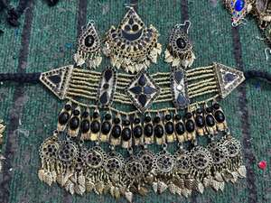 Ensemble collier et boucles d'oreilles turquoises afghanes tendance, bijoux de mariage antiques faits à la main - Product Image 2