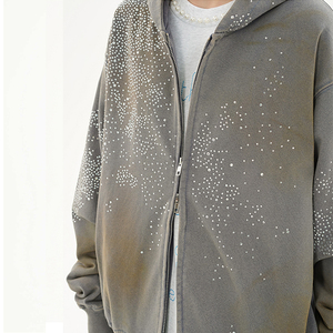 Sudadera con capucha de gran tamaño para mujer 2025 algodón estilo callejero largo diseño de punto con diamantes de imitación para la temporada de invierno 100% - Product Image 3