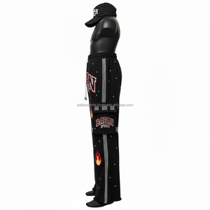 กางเกงผู้ชายผ้าฟลีซผ้าฝ้ายสไตล์สตรีทแวร์สีดำติดเสื้อด้วยพลอยเทียมปักโลโก้ได้ตามต้องการแบบ360GSM - Product Image 5