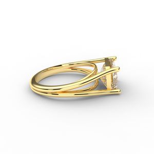 IGI Certified Emerald Cut Lab Grown Diamond Solitaire Engagement <b>Ring</b> in 9K Rose / White & Yellow Gold <b>Split</b> Shank Design - Product Image 4