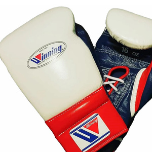 Gants de boxe à lacets Winning, blanc, marine, rouge, cuir véritable, gants de boxe professionnels pour l'entraînement et les combats, 8oz 10oz 12oz 14oz 16oz - Product Image 2