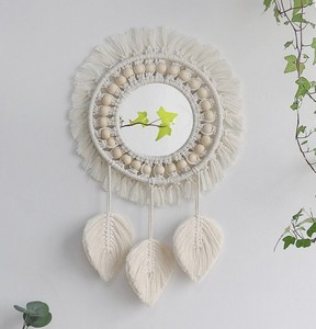 Macrame, Leaf <b>Wall</b> <b>Decor</b>, Boho Home <b>Decor</b>, Cotton Round <b>Mirror</b> - Product Image 1
