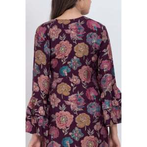 Robe midi évasée à imprimé floral, taille XS, en rayonne et mousseline, taille naturelle, coupe décontractée, motif floral, idéale pour les soirées - Product Image 5