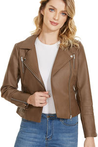Blouson aviateur en cuir PU unisexe à la mode pour femmes coquille PU imperméable et doublure chaude pour l'automne hiver en plein air - Product Image 4