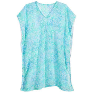 Copricostume estivo taglia piccola con scollo a V e stampa per ragazze grandi con bordo in pompon - Product Image 1